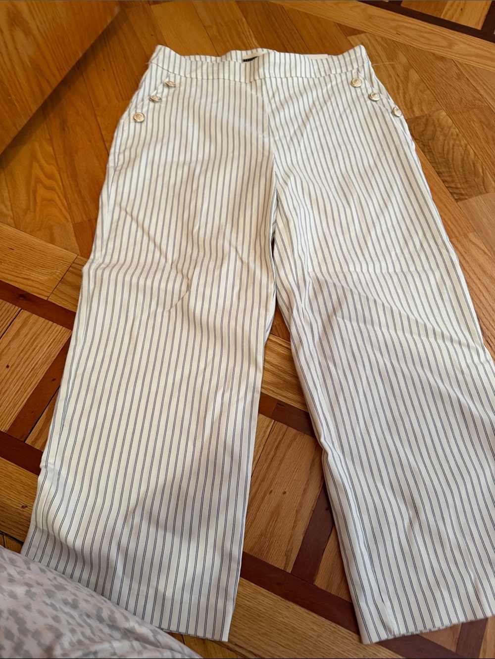 Women's White Pinstripe Wide-Leg Pants